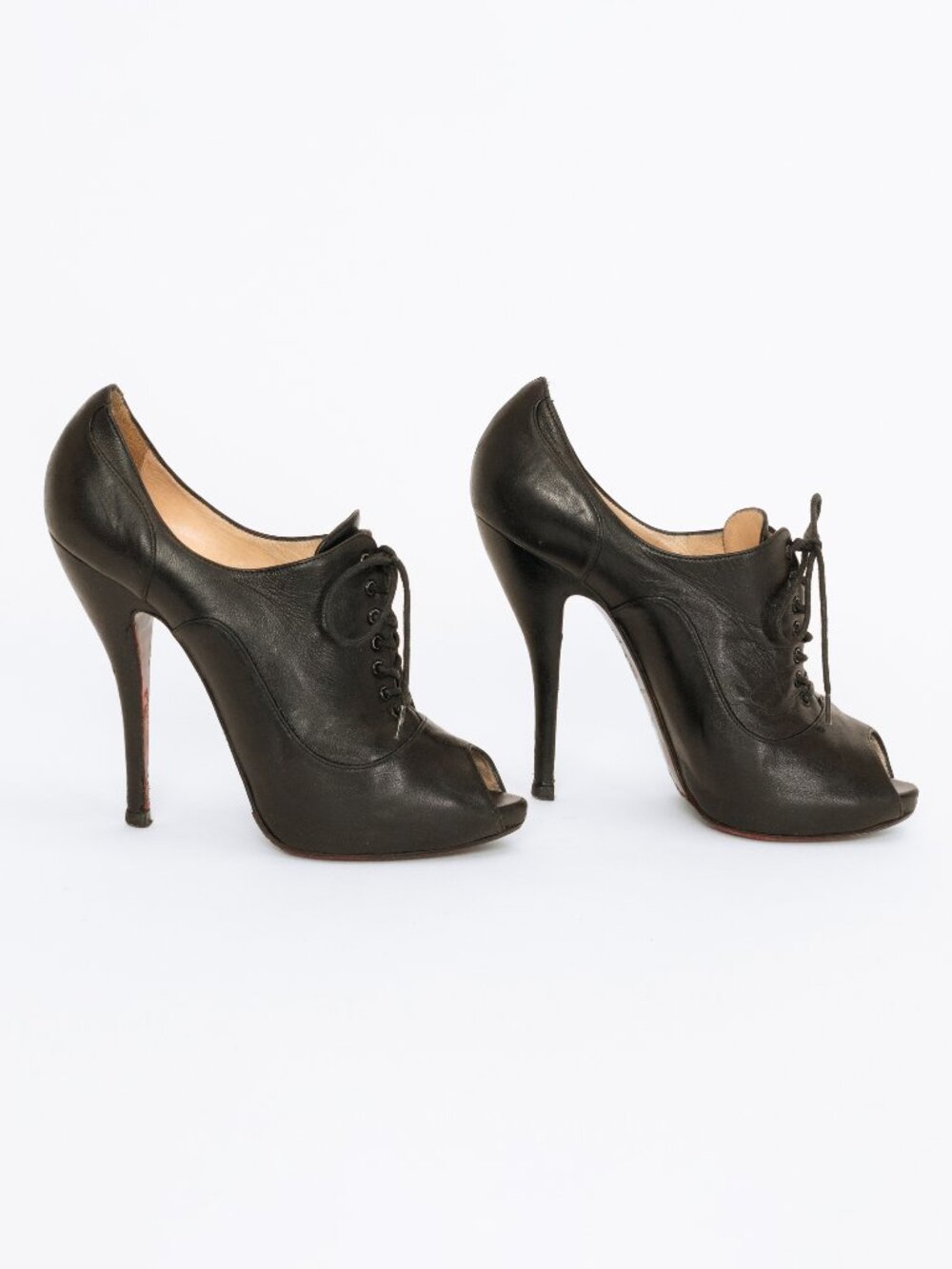 Christian Louboutin Lady Derby Black Leather Lace-Up Booties - Size 36.5